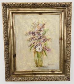 Oil on Canvas Still Life Painting of Flowers and Lavender Framed and Signed - 1633509