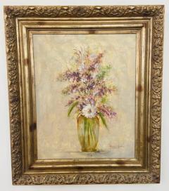 Oil on Canvas Still Life Painting of Flowers and Lavender Framed and Signed - 2873571