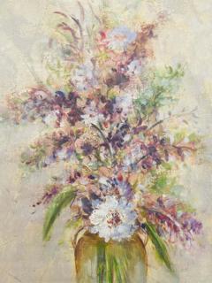 Oil on Canvas Still Life Painting of Flowers and Lavender Framed and Signed - 2873615