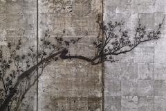Okada Yosai Japanese Screen Pair Red and White Plum Blossoms on Silver Leaf - 4574756
