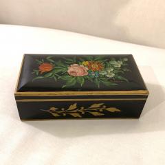Old Black Wooden Box with Hand Painted Flowers  - 3117988