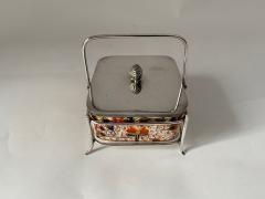 Old English Davenport Staffordshire Porcelain Butter Dish in Silver Plate Tray - 2988971