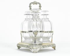 Old English Sheffield Silver Plated Three Cut Crystal Decanter Set - 330727