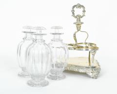 Old English Sheffield Silver Plated Three Cut Crystal Decanter Set - 330729