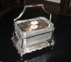 Old English Victorian Cut Crystal Serving Dish in Silver Plate Tray - 2988867