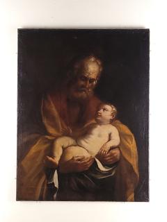 Old Master Italian Painting of Joseph and Jesus circa 1700 - 3839981