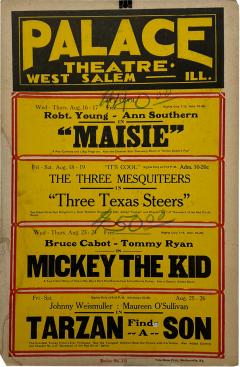 Old Palace Theatre Yellow Movie Poster Maisie Tarzan West Salem IL - 2709227