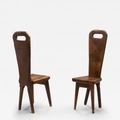 Olive Wood Sculptural High Back French Chairs France 1970s - 3182219