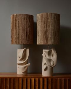 Olivia Cognet Pair of Ceramic Table Lamps with Wicker Shades by Olivia Cognet - 2999728