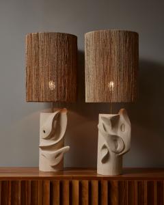 Olivia Cognet Pair of Ceramic Table Lamps with Wicker Shades by Olivia Cognet - 2999729