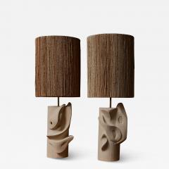 Olivia Cognet Pair of Ceramic Table Lamps with Wicker Shades by Olivia Cognet - 3002324