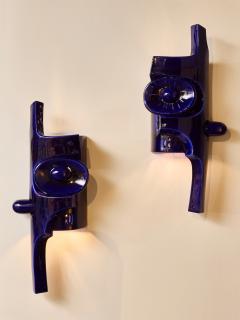Olivia Cognet Pair of Sculptural Cobalt Blue Glazed Ceramic Wall Sconces by Olivia Cognet - 4693829