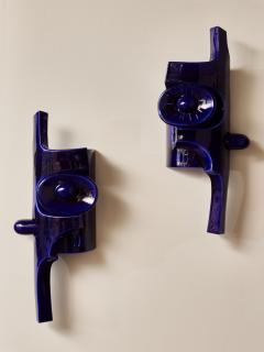 Olivia Cognet Pair of Sculptural Cobalt Blue Glazed Ceramic Wall Sconces by Olivia Cognet - 4693830