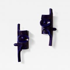 Olivia Cognet Pair of Sculptural Cobalt Blue Glazed Ceramic Wall Sconces by Olivia Cognet - 4713790