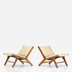 Olivier de Schrijver Olivier De Schrijver Pair of Oak and Leather Chairs Signed Numbered - 3435119