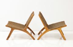 Olivier de Schrijver Pair of Teak Cord Chairs France c 1990s signed numbered - 3106066