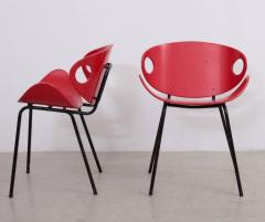 Olof Kettunen Rare Pair of Red Olof Kettunen Chairs for Merivaara Finland 1950s - 542780