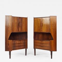 Omann Jun Mobelfabrik Mid Century Rosewood Corner Bar Cabinet Credenza Pair - 2584888