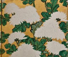 Omori Soun 18th Century Japanese Screen Pair One Hundred Flowers Chrysanthemums - 4478557