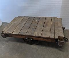 One Antique Wood Iron Industrial Rolling Cart - 2695649