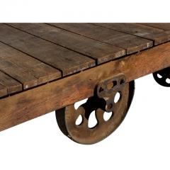 One Antique Wood Iron Industrial Rolling Cart - 2695651