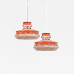 One of Six Ceramic Pendant Lamp with Lava Glaze Germany 1970s - 938007