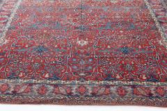 One of a Kind Antique Persian Tehran Botanic Red Blue Handmade Wool Rug - 2453652