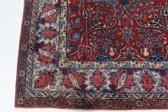 One of a Kind Antique Persian Tehran Botanic Red Blue Handmade Wool Rug - 2453653