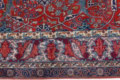 One of a Kind Antique Persian Tehran Botanic Red Blue Handmade Wool Rug - 2453654