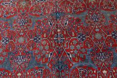 One of a Kind Antique Persian Tehran Botanic Red Blue Handmade Wool Rug - 2453655