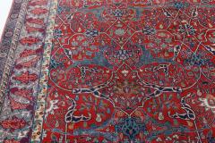 One of a Kind Antique Persian Tehran Botanic Red Blue Handmade Wool Rug - 2453656