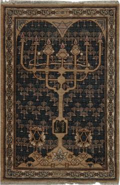 One of a kind Antique Bezalel Rug in Beige Blue and Gold - 2441959