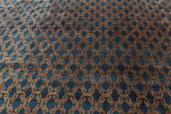 One of a kind Large Vintage Samarkand Geometric Blue Brown Size Adjusted Rug - 3582280