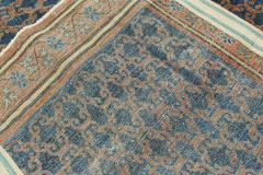 One of a kind Large Vintage Samarkand Geometric Blue Brown Size Adjusted Rug - 3582281