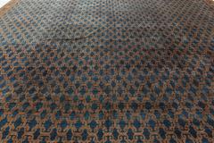 One of a kind Large Vintage Samarkand Geometric Blue Brown Size Adjusted Rug - 3582284