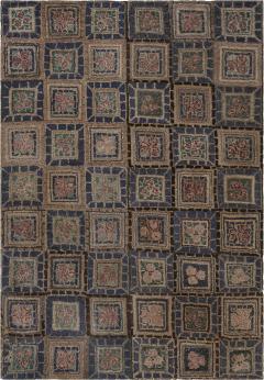 One of a kind Vintage Botanic Pink Purple Hooked Rug - 2441516