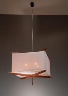 One of five wood and fabric pendant lamps Italy 1950s - 2197052