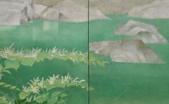 Ono Tosei Japanese Screen Pair Showa era Nihonga Riverside landscape Late Summer - 4687506