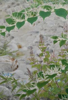 Ono Tosei Japanese Screen Pair Showa era Nihonga Riverside landscape Late Summer - 4687507