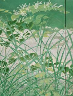 Ono Tosei Japanese Screen Pair Showa era Nihonga Riverside landscape Late Summer - 4687510