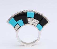 Onyx Turquoise Diamond Ring - 725297