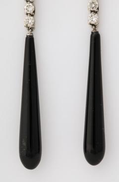 Onyx and Diamond Drop Dangle Earrings - 575693