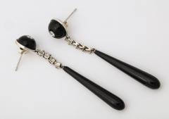 Onyx and Diamond Drop Dangle Earrings - 575696