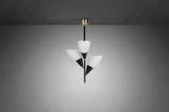 Opal Glass and Lacquered Metal Chandelier with Brass Details Europe 1950s - 4082667