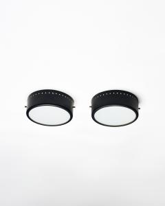 Opaline Glass Steel and Brass Flushmount Italy c 1960 - 4575572