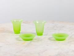 Opaline Lime Green Glass Vase and Dish France 1920s - 4153173