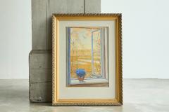 Open Window with Flowers Painting Belgium Early 20th Century - 4395643