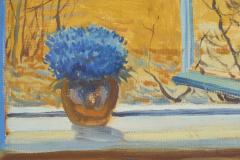 Open Window with Flowers Painting Belgium Early 20th Century - 4395858