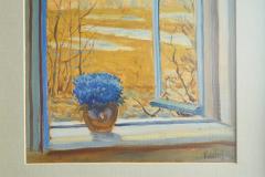 Open Window with Flowers Painting Belgium Early 20th Century - 4395951