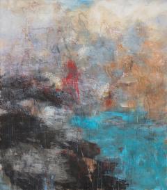 Orazio De Gennaro XI MMIX Large Abstract Painting with Blue Ochre and Red Pastel Colors - 3822680